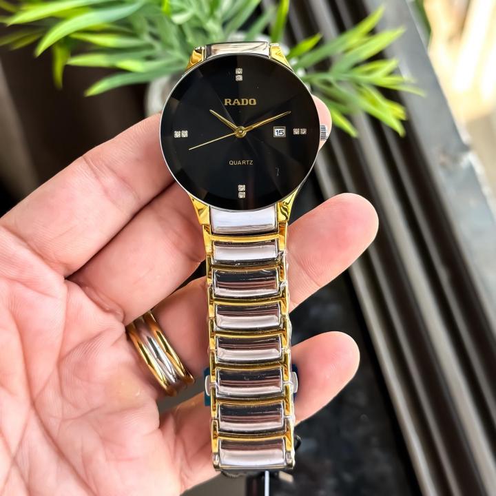 RADO QUARTZ SILVER GOLD WITH BLACK DIAL