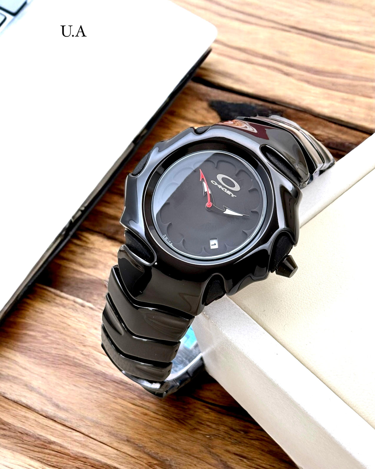 OAKLEY FULL BLACK DATE WORKING METAL WATCH