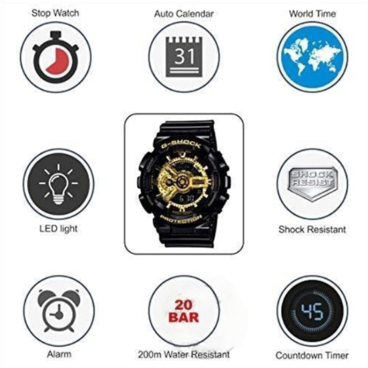 G SHOCK CASIO GA-110-1ADR ANALOG-DIGITAL WITH ORIGINAL BOX