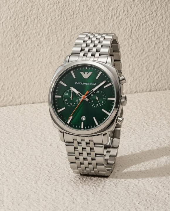 EMPORIO ARMANI CARLO CHRONOGRAPH SILVER GREEN WATCH AR11725