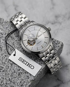 SEIKO PRESAGE COCKTAIL TIME OPEN HEART AUTOMATIC SILVER WHITE